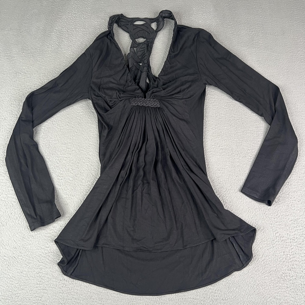 Sky Shirt Womens Small Black Long Sleeve Cowl Neck Open Back Made USA 1109RX